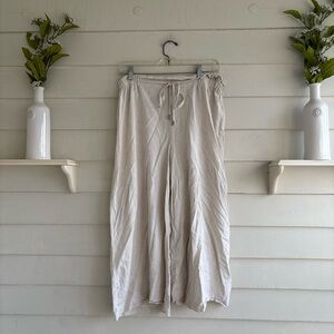 june & hudson Linen Cotton Blend Very Light Tan Drawstring Wide Leg Pants Size 1